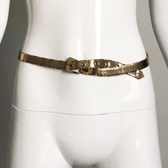 Vintage Whiting & Davis Gold Mesh Belt Skinny Metal Disco 70s M HTF - Picture 4 of 5